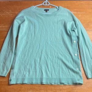 Talbots Side Button Blue Crew Neck Sweater Nylon Lambswool Wool Blend Size M